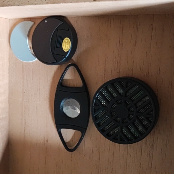 Black Espresso Wood Cigar Cutter Humidor Oak? Glass Lid Hygrometer - Picture 10 of 15